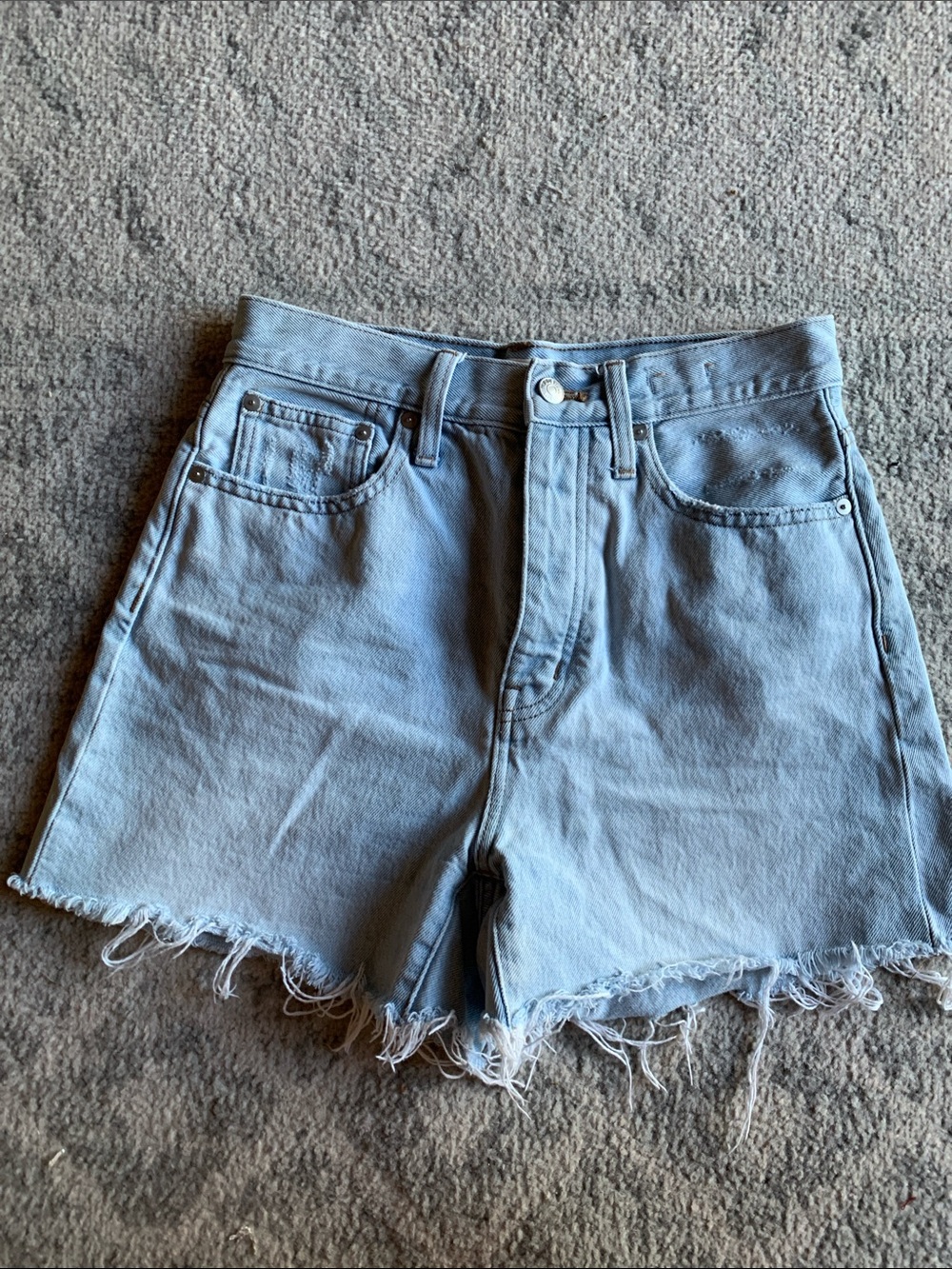 Madewell Light Blue High-Rise Frayed Denim Shorts 28”